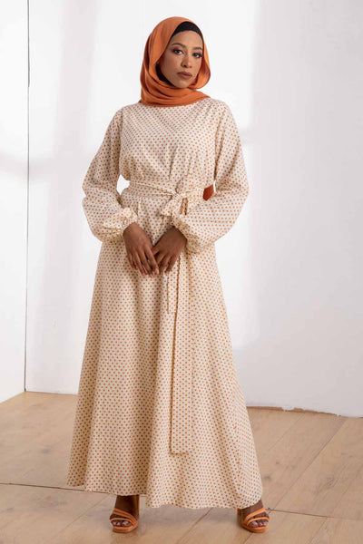 Fairouz Orange Dotted Cotton Dress