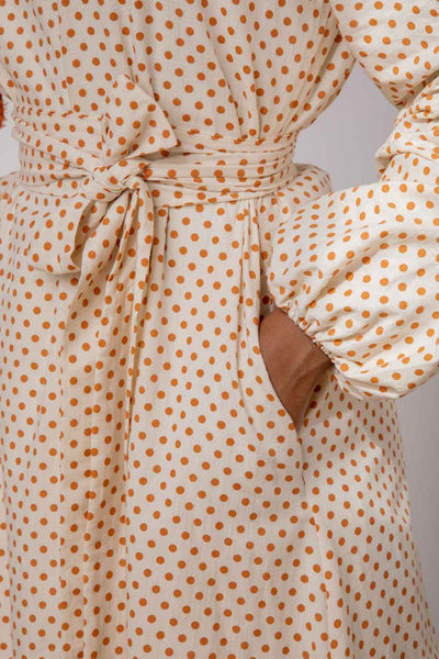 Fairouz Orange gepunktetes Baumwollkleid